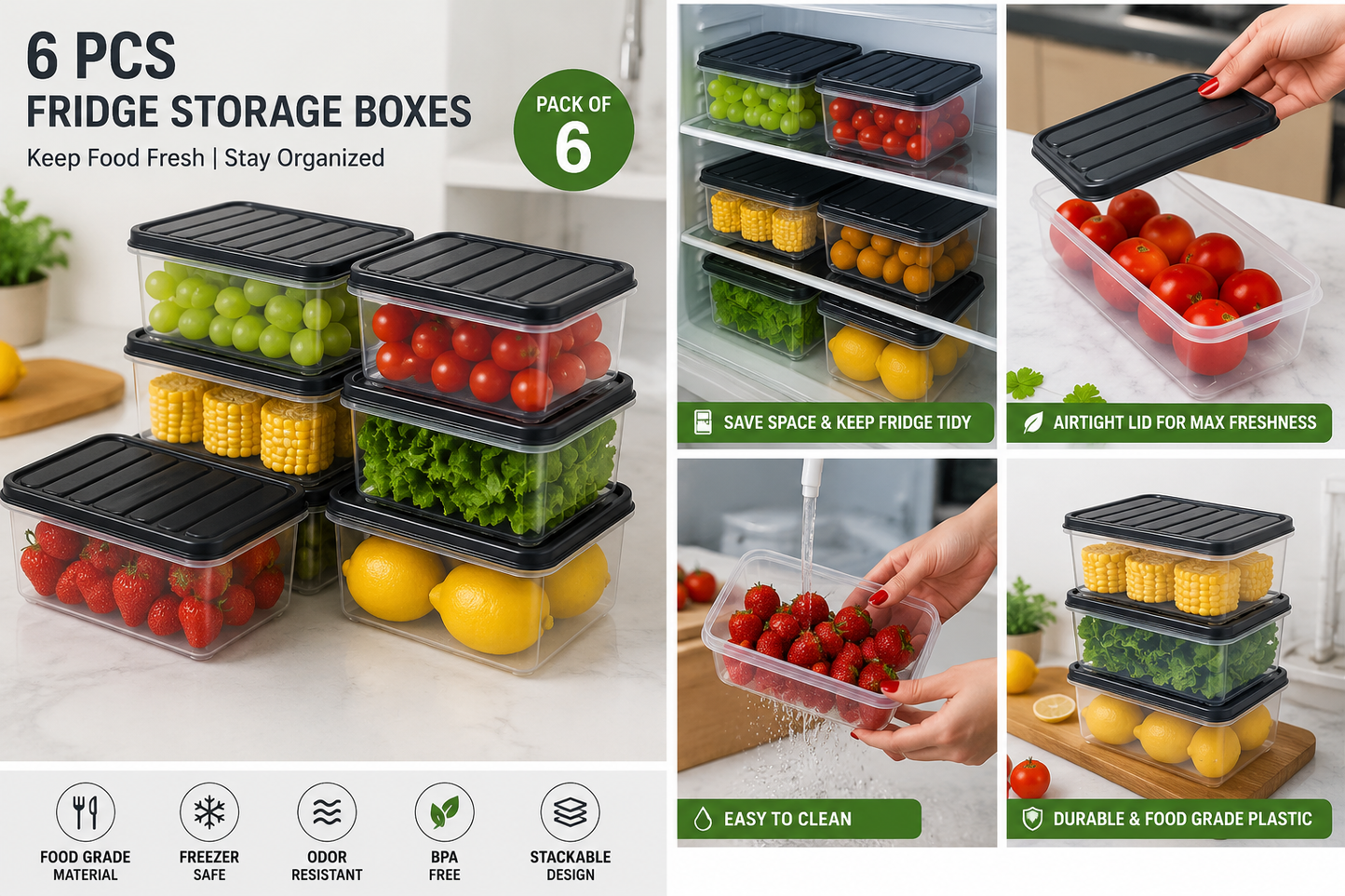 Fresh Food. More Space.6-Piece Fridge Storage Set